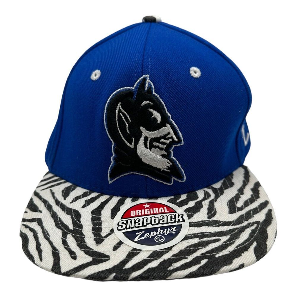 NWT‎ Zephyr Duke Blue Devils NCAA Blue Zebra Print Flat Bill Snapback Hat Cap